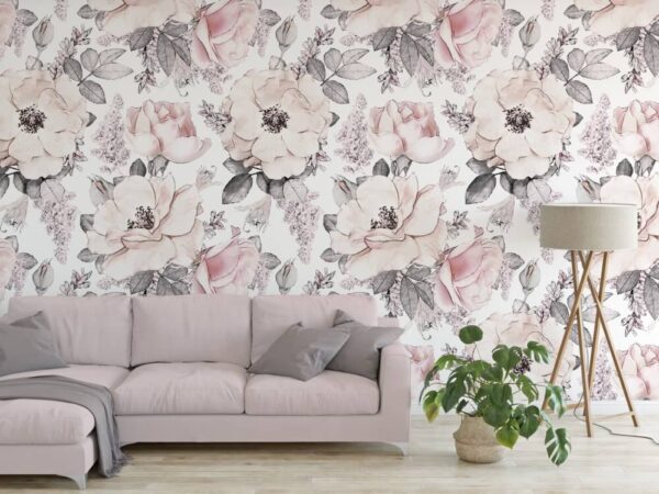 Padrão de flores e folhas Papel de parede Padrão de flores e folhas