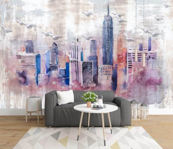 Pintura a aguarela de uma cidade Papel de parede Pintura a aguarela de uma cidade