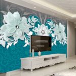 Papel de parede Desenho floral azul e branco