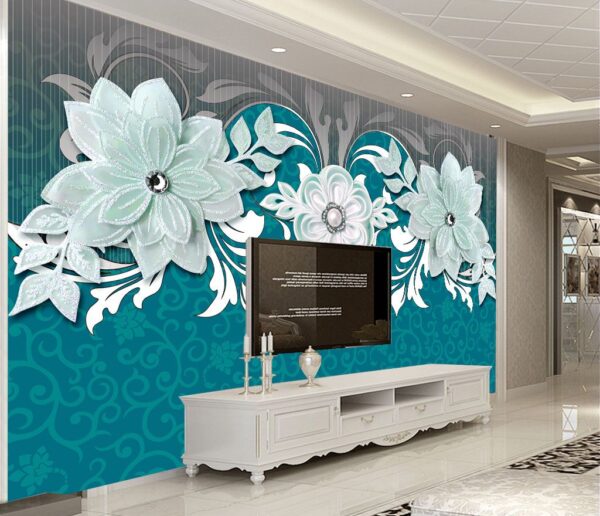 Desenho floral azul e branco Papel de parede Desenho floral azul e branco