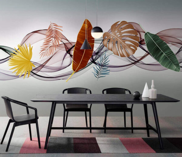 Grupo de folhas e ondas Papel de parede Grupo de folhas e ondas