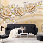 Papel de parede Rosas elegantes com borboletas de cristal.