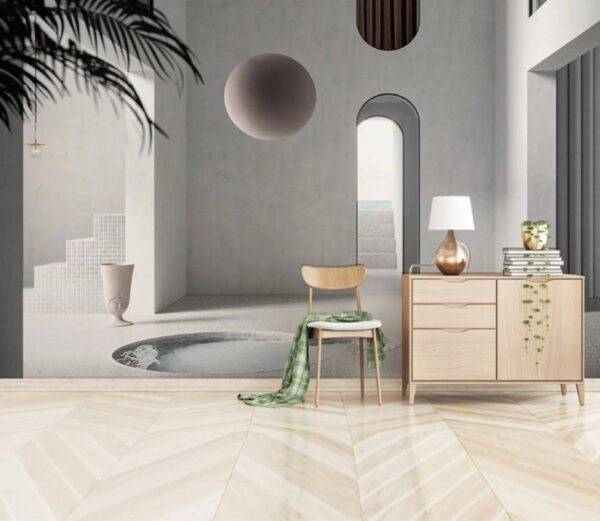 Quarto com uma piscina e uma cadeira Papel de parede Quarto com uma piscina e uma cadeira