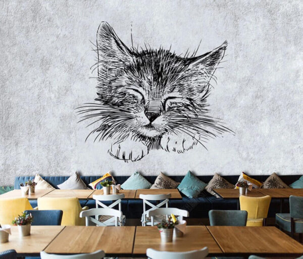 Desenho de um gatinho a dormir sobre papel Papel de parede Desenho de um gatinho a dormir sobre papel