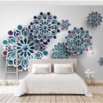 Papel de parede Grupo de flores azuis e brancas