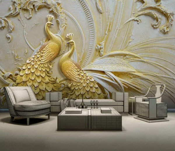 Pavões elegantes em relevo intrincado Papel de parede Pavões elegantes em relevo intrincado