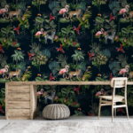 Papel de parede Padrão de flamingos e zebras
