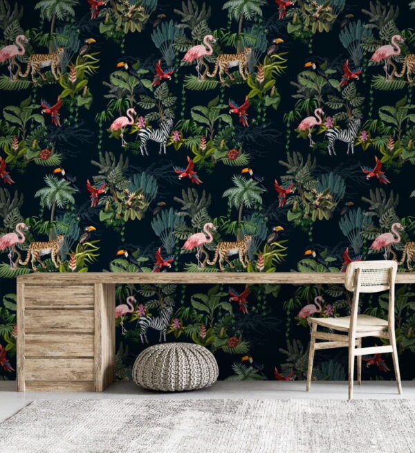 Padrão de flamingos e zebras Papel de parede Padrão de flamingos e zebras