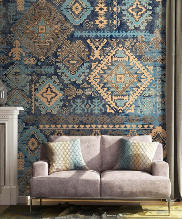 Desenho azul e amarelo sobre uma superfície azul Papel de parede Desenho azul e amarelo sobre uma superfície azul