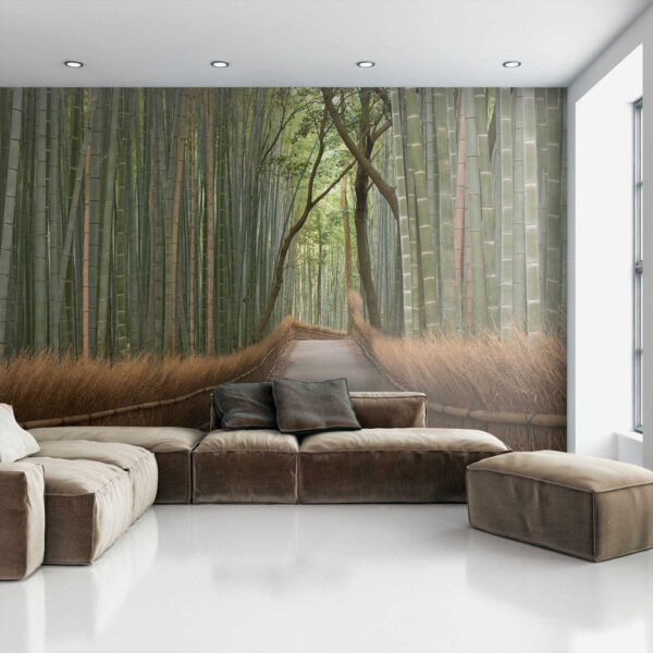 Estrada com uma vedação de bambu Papel de parede Estrada com uma vedação de bambu