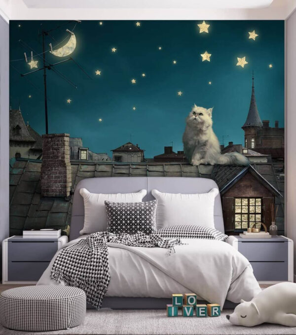 O gato olha para o céu noturno Papel de parede O gato olha para o céu noturno