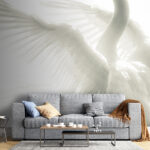 Papel de parede Cisne branco com as asas abertas na água