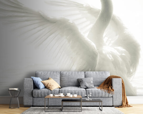 Cisne branco com as asas abertas na água Papel de parede Cisne branco com as asas abertas na água