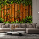 Papel de parede Vedação de bambu com plantas