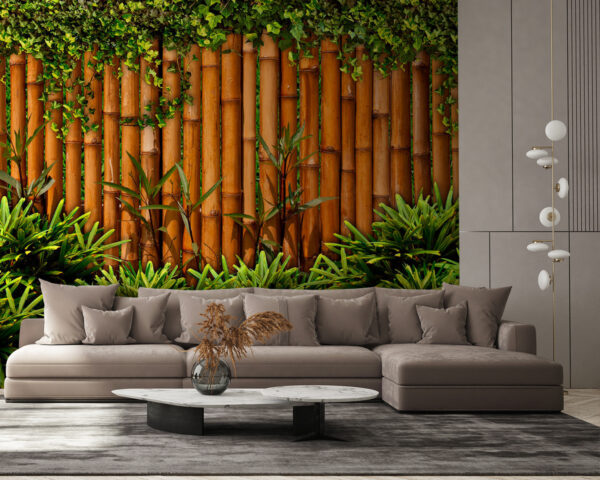 Papel de parede Vedação de bambu com plantas (REF: u60041) Papel de parede Papel de parede Vedação de bambu com plantas (REF: u60041)