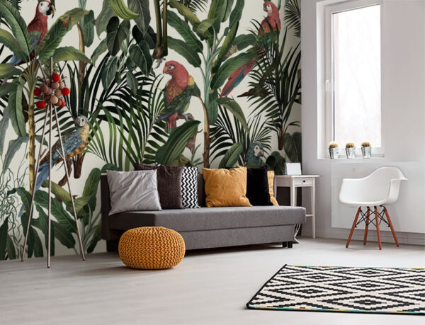 Papel de parede com pássaros e plantas Papel de parede Papel de parede com pássaros e plantas