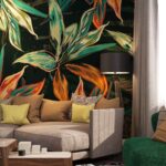 Papel de parede Folhas coloridas sobre um fundo preto