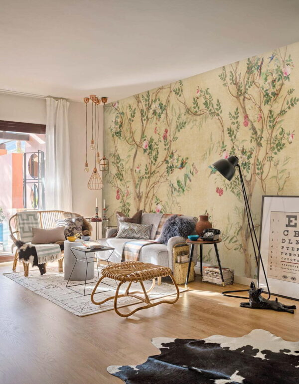 Papel de parede com pássaros e flores Papel de parede Papel de parede com pássaros e flores