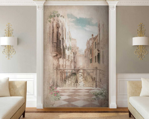 Rua veneziana com varanda ornamentada Papel de parede Rua veneziana com varanda ornamentada