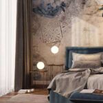 Papel de parede Padrão floral azul com azulejos vintage.