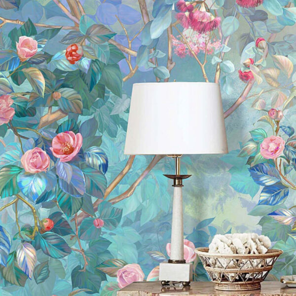 Pintura de uma árvore com flores Papel de parede Pintura de uma árvore com flores