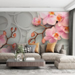 Papel de parede Flores suaves num fundo circular