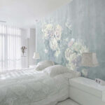 Papel de parede Pintura de flores e borboletas
