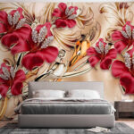 Papel de parede Desenho floral ornamentado com brilhantes.