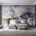 Papel de parede Arte fluida abstrata com reflexos metálicos.