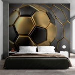 Papel de parede Bola de futebol num fundo com padrão hexagonal.