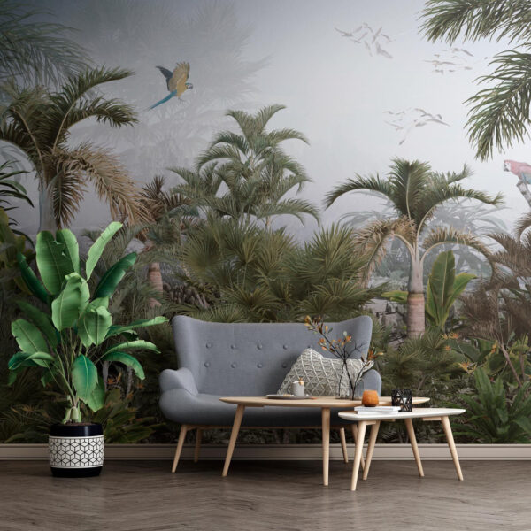 Pássaro a voar sobre uma floresta tropical Papel de parede Pássaro a voar sobre uma floresta tropical