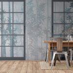 Papel de parede Sombras de bambu através dos vidros das janelas.