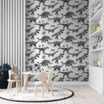 Papel de parede Padrão de dinossauros com palavras