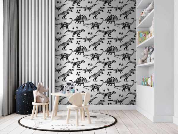 Padrão de dinossauros com palavras Papel de parede Padrão de dinossauros com palavras