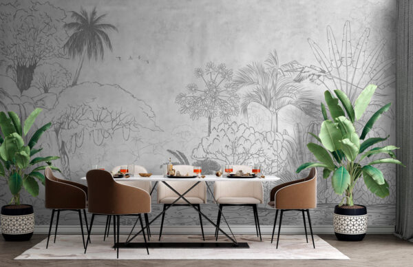 Desenho de um rio com árvores e plantas Papel de parede Desenho de um rio com árvores e plantas