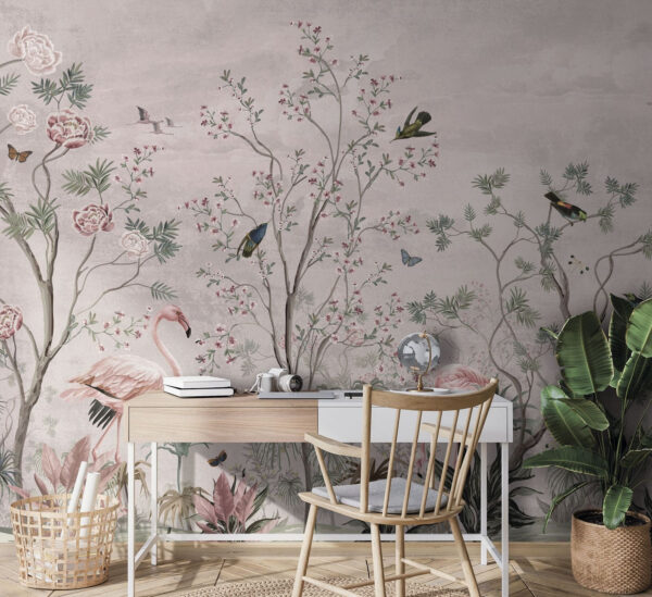 Papel de parede com pássaros e plantas Papel de parede Papel de parede com pássaros e plantas