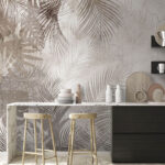 Papel de parede Folhas tropicais num fundo texturado.