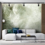Papel de parede Folhas tropicais num fundo texturado