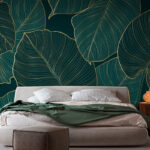 Papel de parede Arte de linha elegante de folhas tropicais.