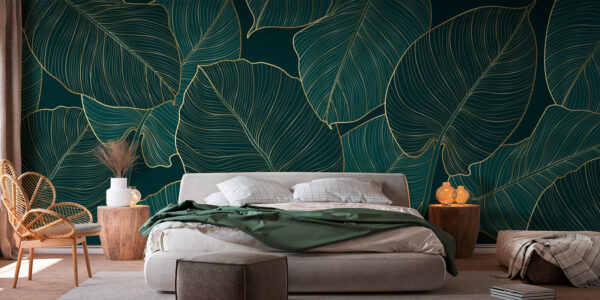 Arte de linha elegante de folhas tropicais Papel de parede Arte de linha elegante de folhas tropicais