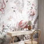 Papel de parede Flamingo cor-de-rosa com pescoço comprido