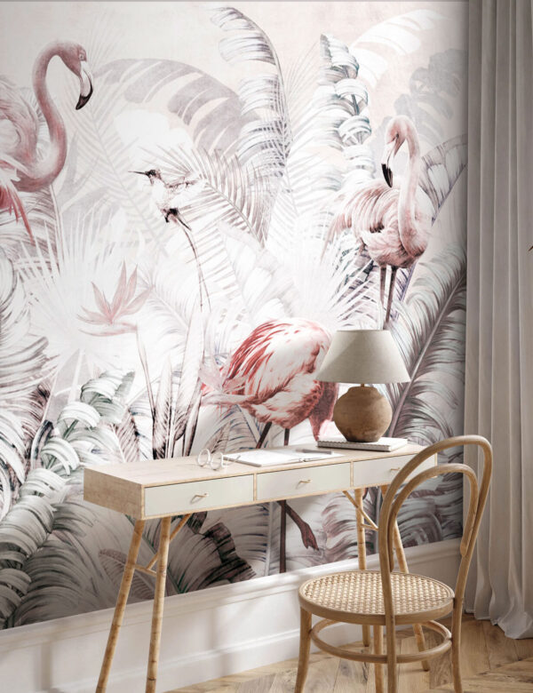 Flamingo cor-de-rosa com pescoço comprido Papel de parede Flamingo cor-de-rosa com pescoço comprido