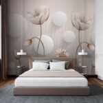 Papel de parede Papel de parede com flores e círculos