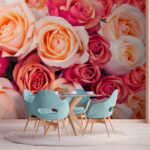 Papel de parede Grupo de rosas cor-de-rosa e brancas