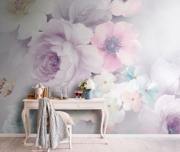 Flores caprichosas com uma borboleta delicada Papel de parede Flores caprichosas com uma borboleta delicada