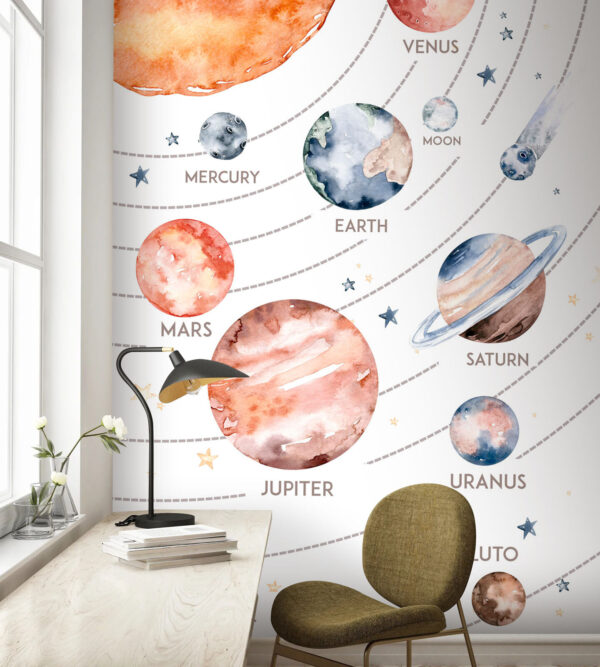 Aguarela de um planeta com anéis Papel de parede Aguarela de um planeta com anéis