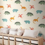 Papel de parede Padrão de dinossauros de desenhos animados