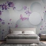 Papel de parede Círculo branco com flores roxas