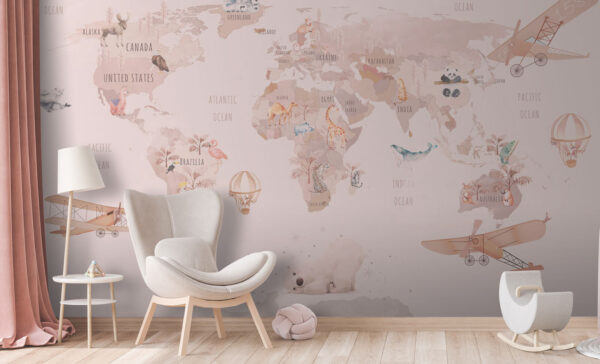 Mapa do mundo com animais Papel de parede Mapa do mundo com animais