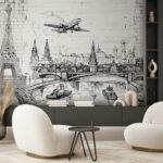 Papel de parede Desenho de uma cidade e de uma ponte